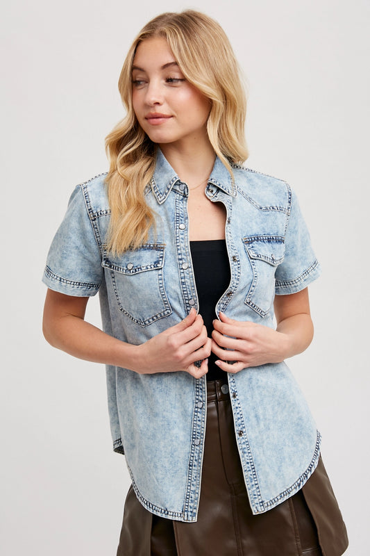 Denim and Pearl Shirt